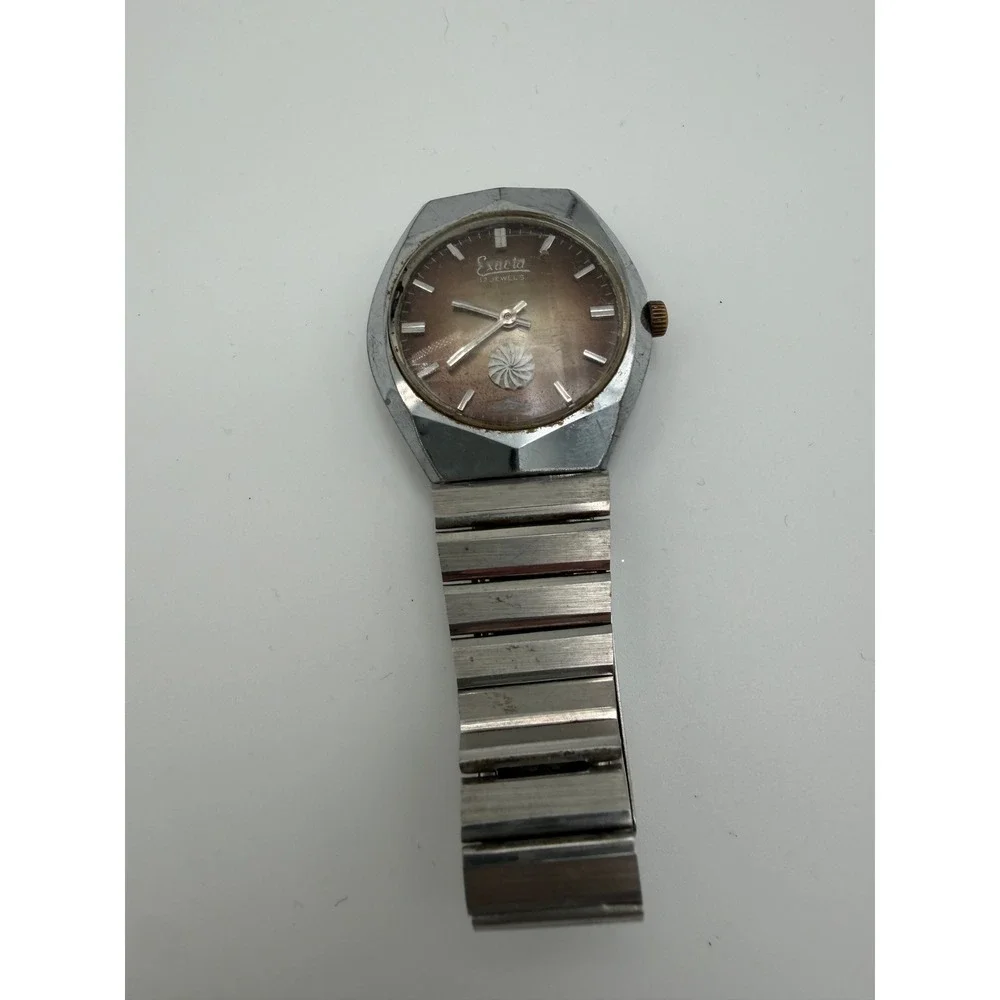 Vintage Exacta 17 Jewels Watch Brown Dial Shark Logo For Parts Untested